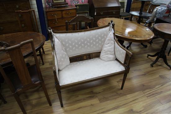 An Edwardian inlaid mahogany settee, W.3ft 3in.